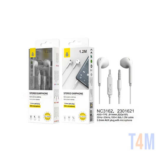 AURICULARES ONEPLUS NC3162 BL COM MICRÓFONO Y BOTÓN MULTIFUNCIONAL 1.2M BRANCO